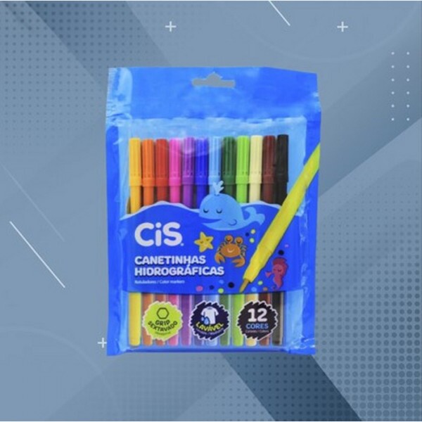 JOGO DE CANETA HIDROCOR 12 CORES PONTA FINA (ACRILEX/FABER/BIC/PILOT/COMPACTOR/MAPED)